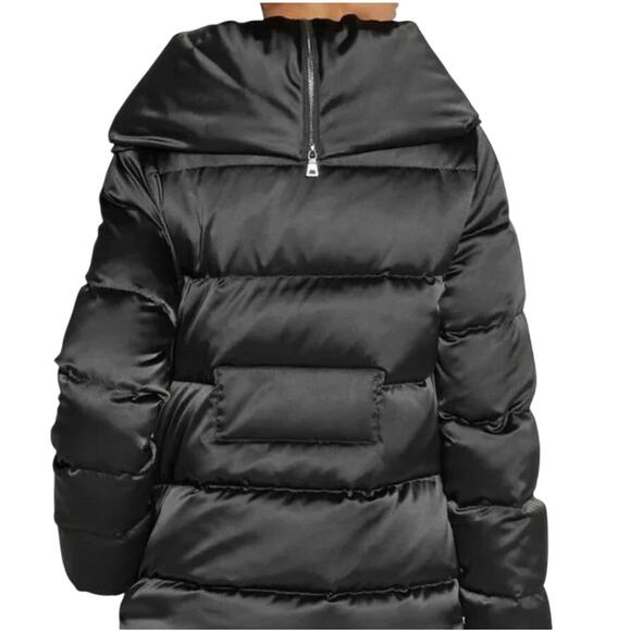 DVF Goose Down Black Satin Zona Puffer Zip Hood Coat Size P - Picture 13 of 14